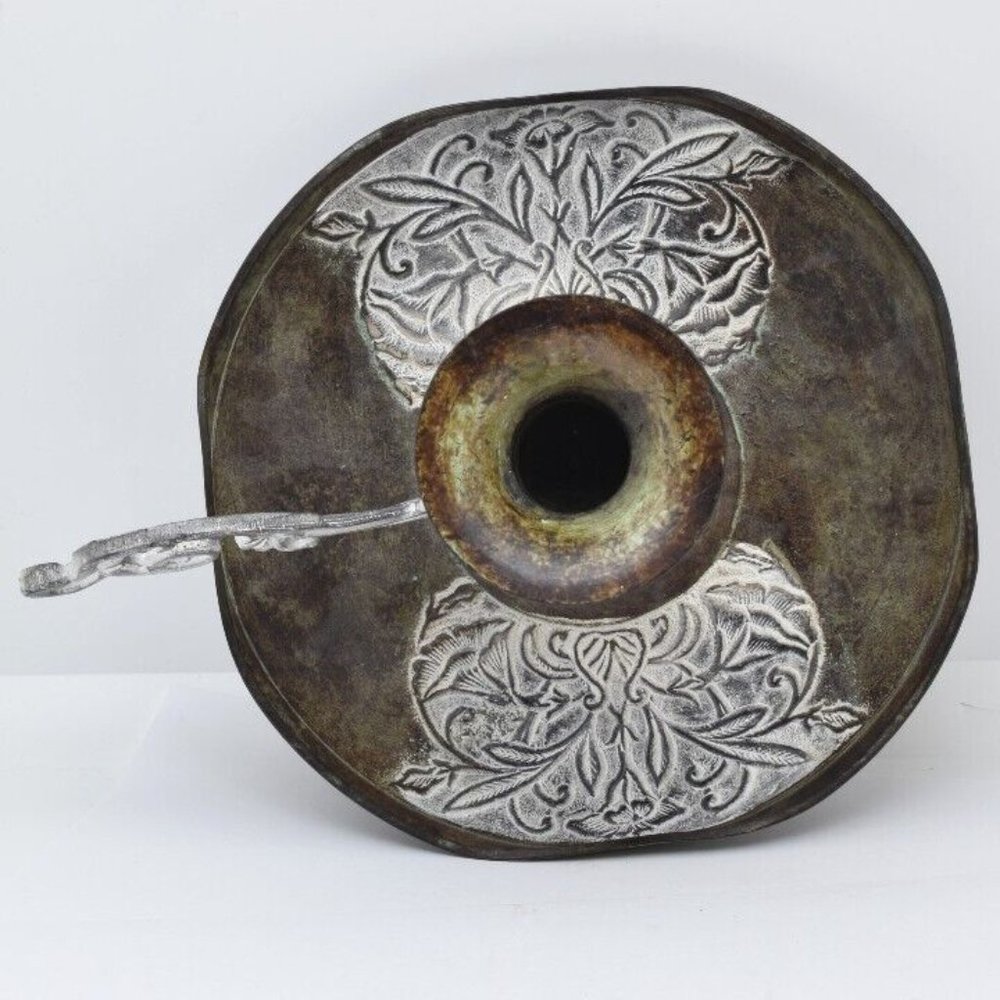 Pair of Bronze Candle Holders with White Wash Accents - Picture 6 of 9